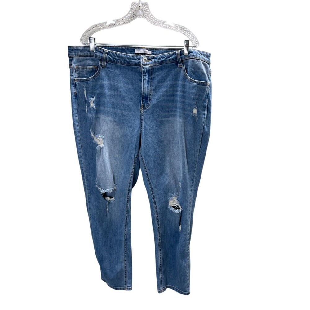Eloquii Elements Jeans Women's Size 22 Blue Cotton Blend Distressed Tapered Leg